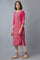 Dark Pink Floral Pleated kurta in Round Neck