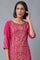 Dark Pink Floral Pleated kurta in Round Neck