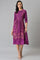 Dark Purple Floral Button Down Dress With Bead Work