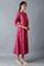 Dark Pink Shirt Dress In Mandarin Collar