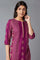 Dark Purple Floral Print kurta With Thread Embroidery