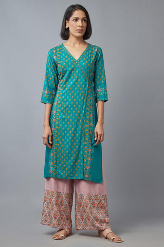 Teal Green Angrakha kurta with Sequin and Bead Work