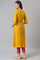 Mustard Yellow A-Line Printed kurta With Embroidery