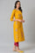 Mustard Yellow A-Line Printed kurta With Embroidery