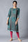 Dark Green Round Neck kurta With Multicoloured Floral Print