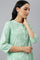 Light Green Floral Printed Button Down kurta