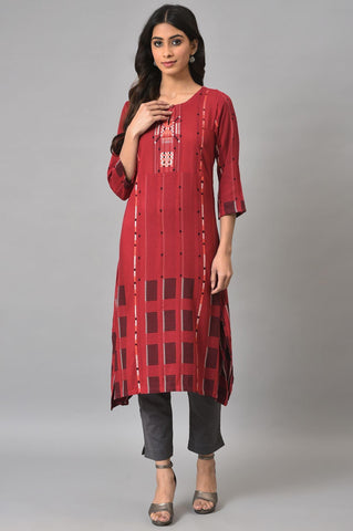 Tango Red Rayon Dobby kurta