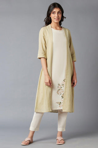 Ecru kurta With Wheat Yellow Jacket