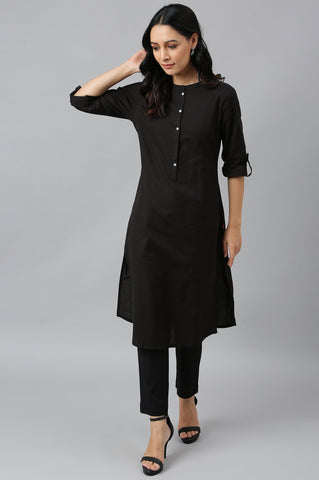 Jet Black Half Placket Shirt kurta