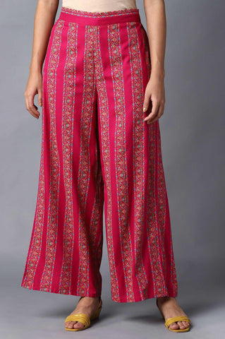 Dark Pink Floral Printed Parallel Pants