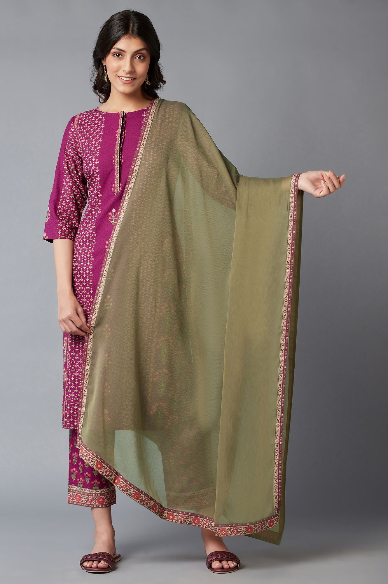 Olive Green Chiffon Solid Dupatta