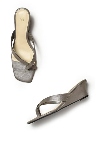 W Textured Gunmetal Square Toe Wedge