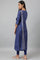 Navy Blue Printed Draped A-Line kurta With Tights