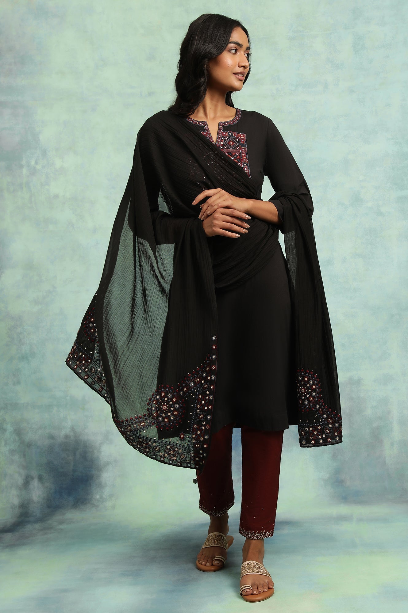 Black Solid Cotton Silk Drape