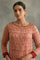 Red Block Printed kurta In Lustrous Satin