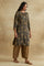 Dark Brown Ajrakh Print kurta In Fluid Satin