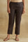 Brown Solid Embroidered Straight Cotton Pant
