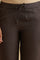 Brown Solid Embroidered Straight Cotton Pant