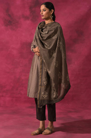 Light Brown Cotton Silk Printed Drape