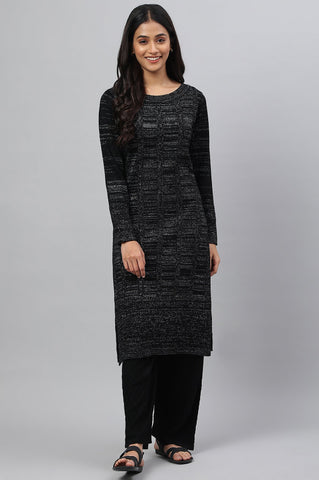 Black Lurex Knitted Plus Size Winter kurta