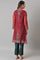 Red Organza Jacket With Green Mettalic Embroidered kurta And Pants