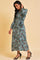 Blue Floral Printed Western Full Length Dress