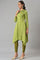 Green A-Line Embroidered Winter kurta