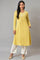 Lemon Yellow Embroidered A-Line Winter kurta