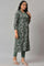 Green Printed Longline Jacket With kurta And Pants