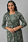 Green Printed Longline Jacket With kurta And Pants