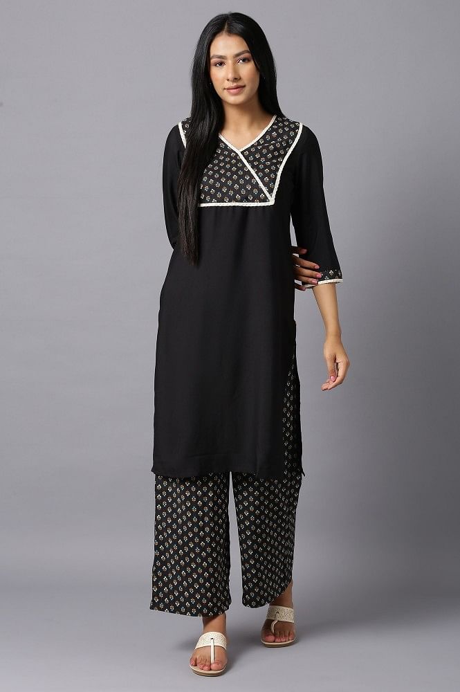 Aure Collection By Aurelia Charcoal Black Ethnic kurta And Palazzo Set