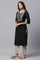 Black Embroidered Zari Work Straight Woven Kurta