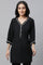 Black Solid Three-Quarter Sleeves V-Neck Rayon Kurti with Lace