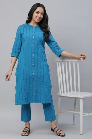 Blue Stripe Kurta & Trouser Co-ord Set