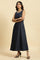 Blue Cotton Sleeveless Embroidered Western Dress