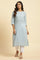 Blue Cotton Texture Schiffli Kurta