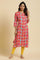 Red Straight Kurta With Multi-Coloured Print