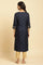 Navy Blue Floral Glitter Printed Kurta