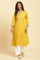 Yellow Glitter Floral Printed Kurta With Embroidered Yoke