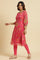 Pink Chiffon Printed Kurta With Multi-Coloured Floral Embroidery