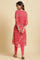 Pink Chiffon Printed Kurta With Multi-Coloured Floral Embroidery