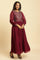 Wine Heavy Embroidered Festive Dress