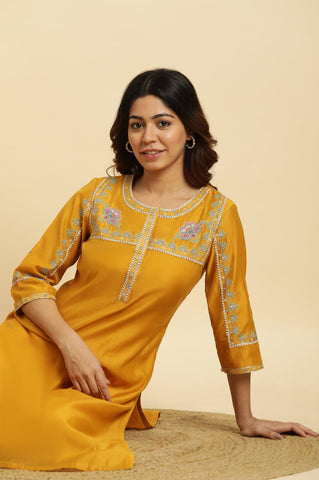 Yellow Embroidered Festive Straight Kurta