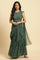 Green Foil Printed Chiffon Sharara Saree Dress