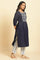 Blue Embroidered Kurta With Pleats