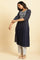 Blue Embroidered Kurta With Pleats