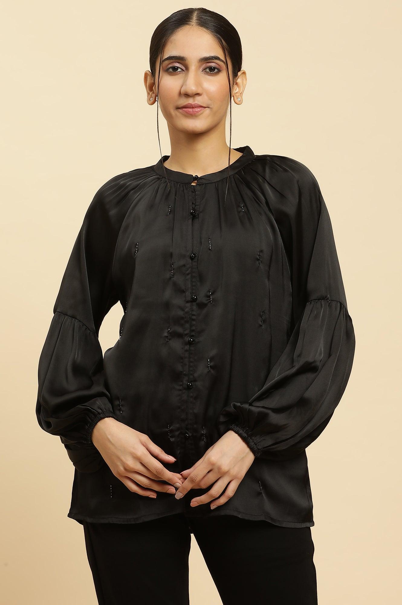 Black Beaded Party Western Top