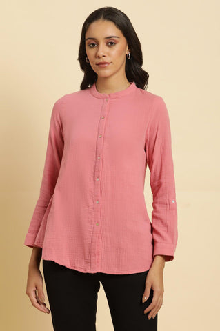 Pink Mandarin Collar Western Top