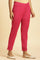 Pink Slim Pants With Embroidered Hem