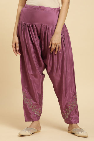 Purple Pleated Shantung Salwar